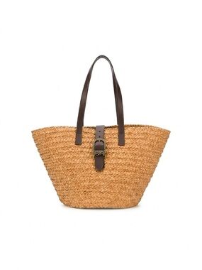 Yves Saint Laurent Medium Raffia Celtic Buckle Panier Bag in Brown